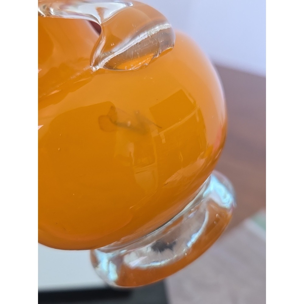Vintage Orange Hand Blown Art Glass Vase Clear Handles Ruffled Rim Murano Style - Picture 6 of 8